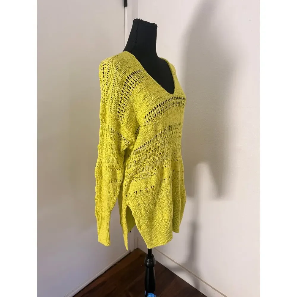 NWT Free People Hot Tropics Neon Limelight V-Neck Sweater Oversized xs